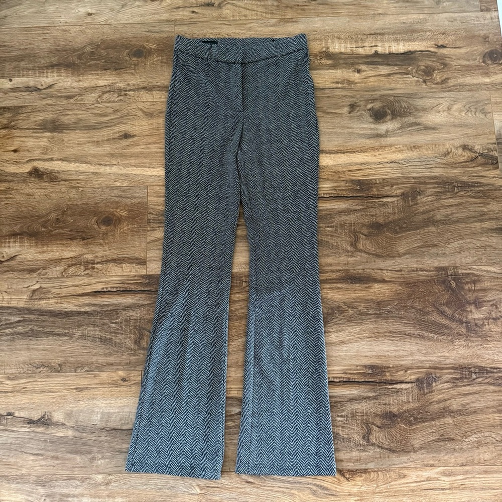 ZARA Stretch Herringbone Flare Trousers Grey Marl Size M NWOT - Picture 4 of 14